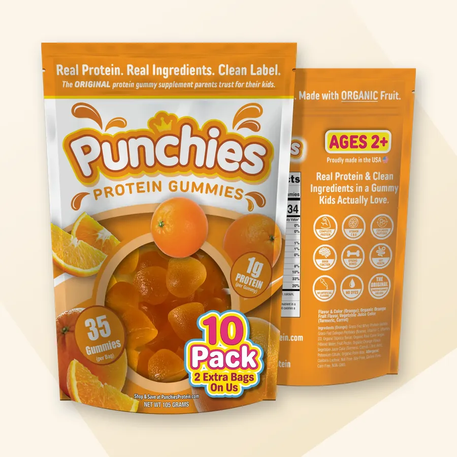 Gourmet protein gummies: Punchies orange protein gummies, 10-bag pack